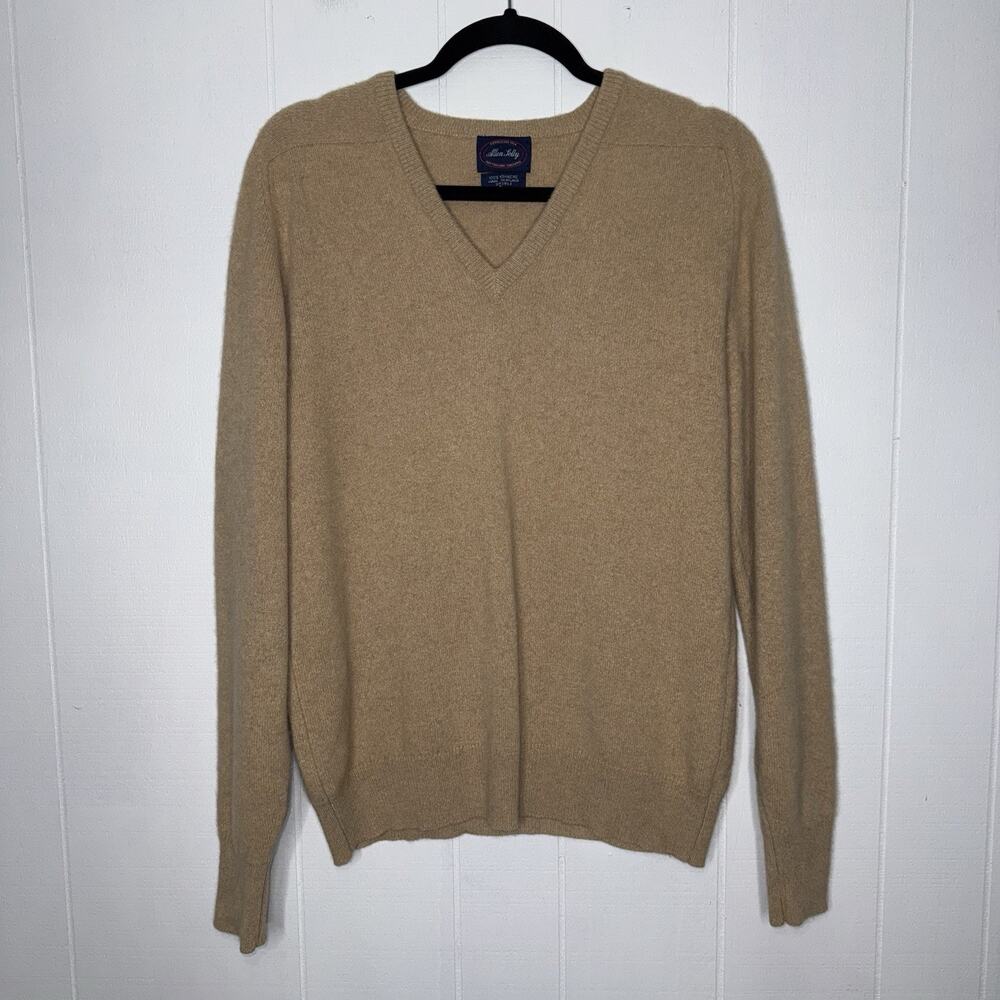 Allen Solly Scotland Vintage Men’s 100% Cashmere V Neck Sweater Beige Tan Size L